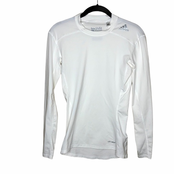 Adidas white techfit compression long sleeve shirt